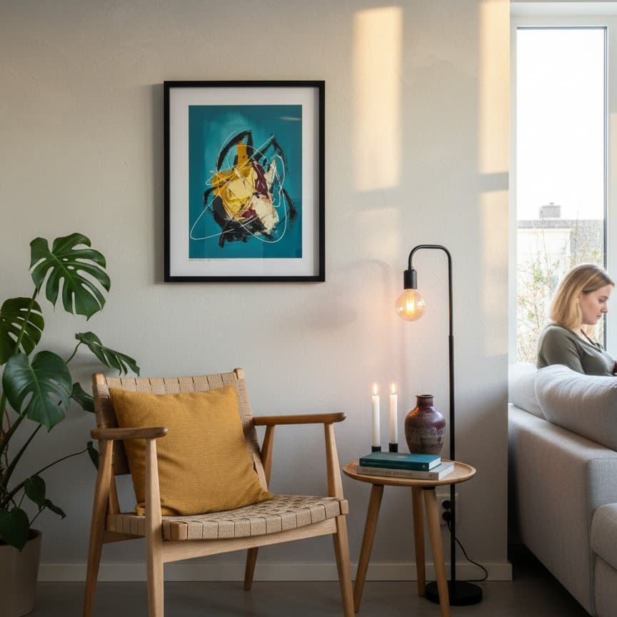 4 Malerier i glas og ramme, pr. stk. - medie 5